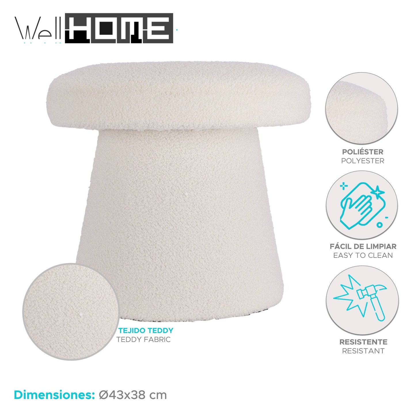 Well Home Taburete Hongo Reposapies Color Blanco Ø43x38cm_1