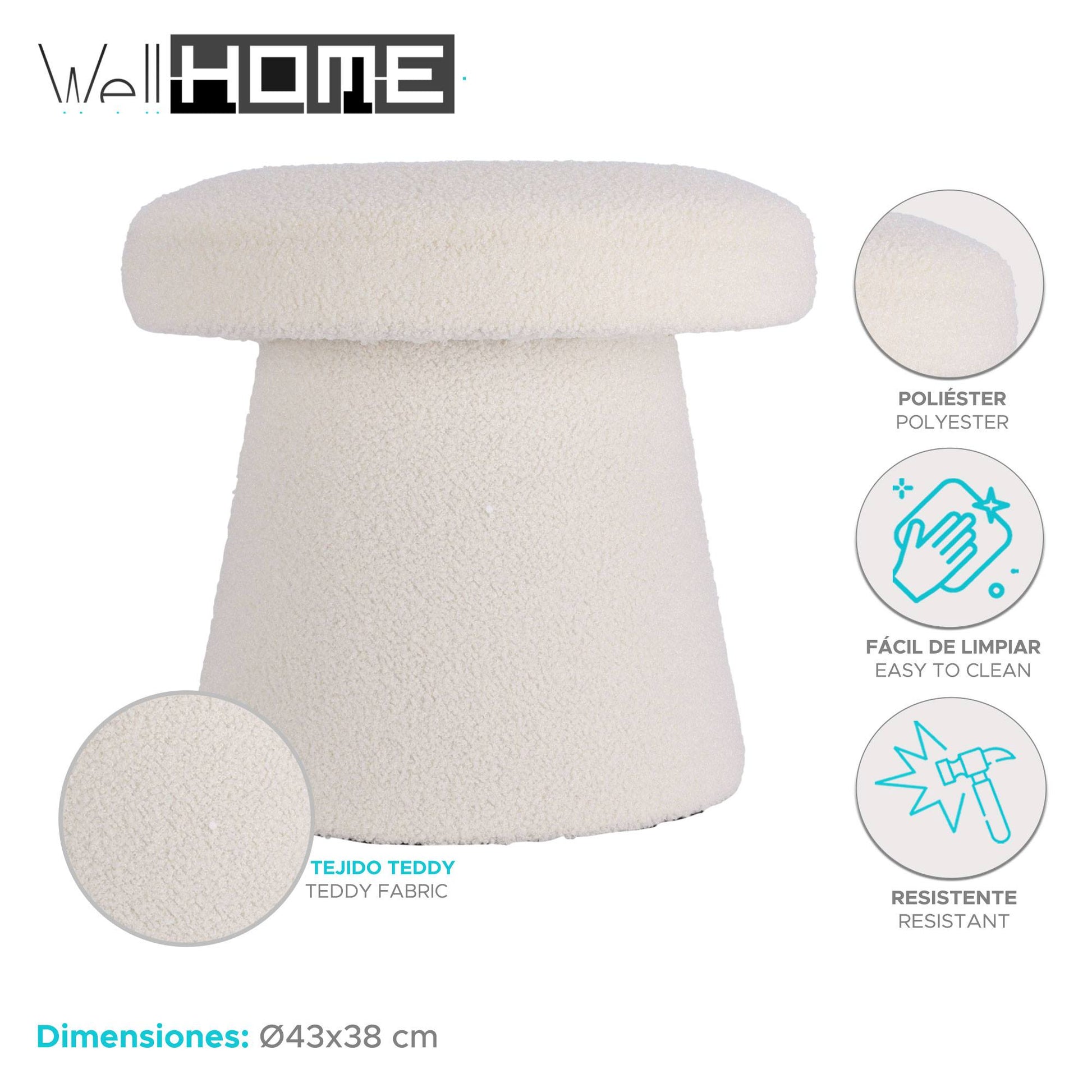 Well Home Taburete Hongo Reposapies Color Blanco Ø43x38cm_1