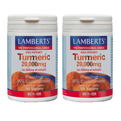 Pack 2x Cúrcuma 20.000 mg, Lamberts, 120 tabletas