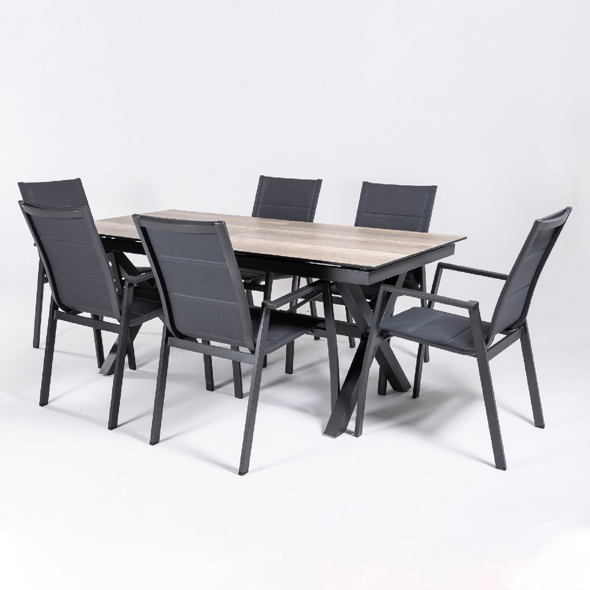 Conjunto De Mesas Y Sillas Acolchadas De Jardín, Mesa Extensible 180 A 240 Cm, Aluminio Y Hpl, Color Antracita_2