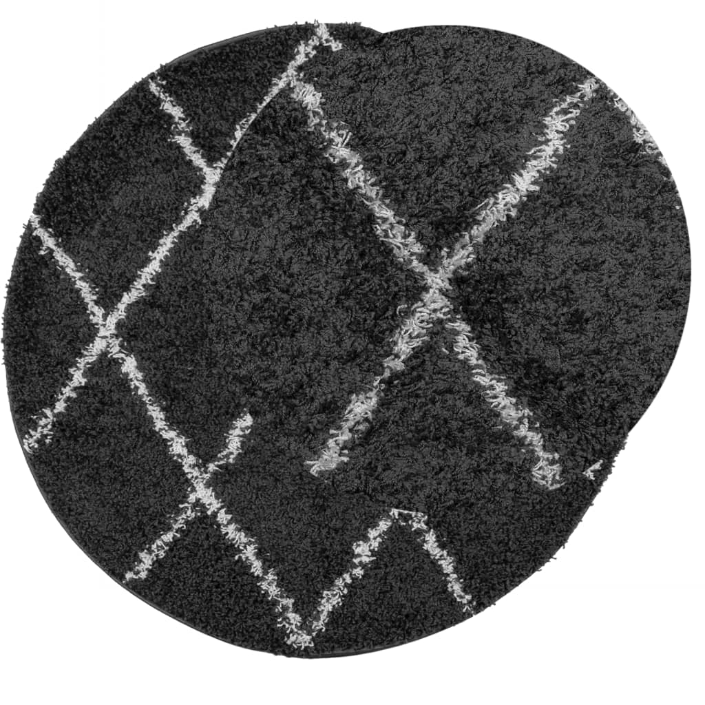 Alfombra De Pelo Largo Moderna Pamplona Negro Y Crema Ø 200 Cm / Vetonek_3