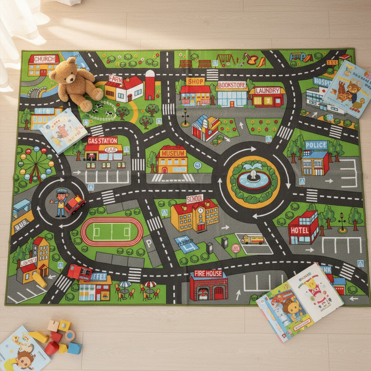 Aiyaplay Alfombra Infantil Carretera De Ciudad 200x150 Cm Antideslizante_1