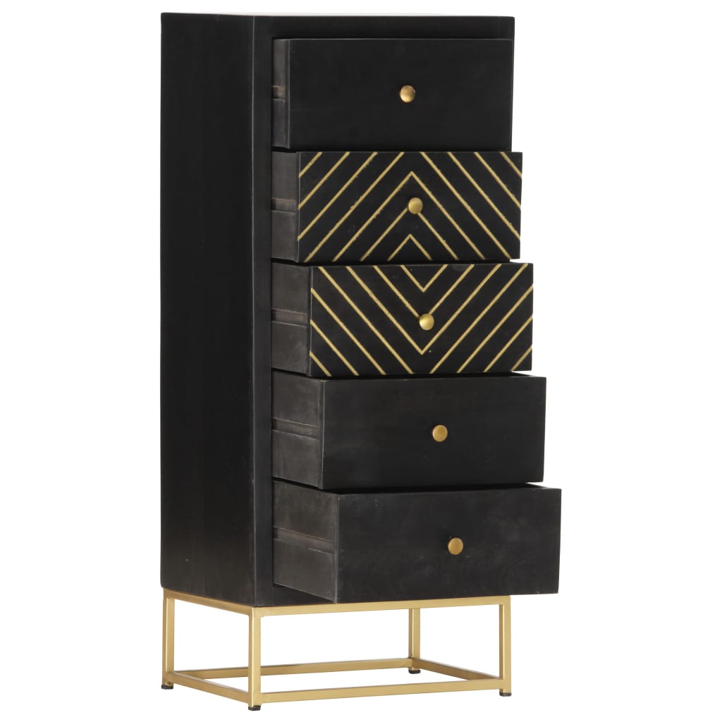 Cajonera De Madera Maciza De Mango Negro Y Dorado 45x30x105 Cm_1