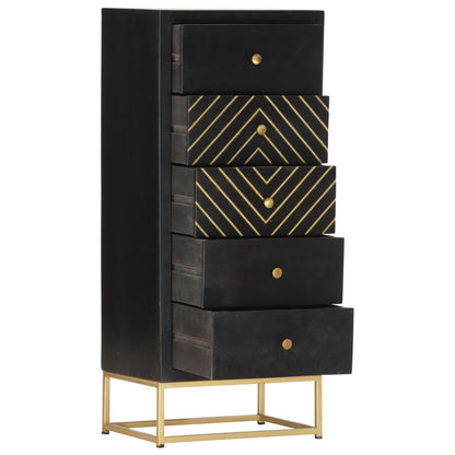Cajonera De Madera Maciza De Mango Negro Y Dorado 45x30x105 Cm_1