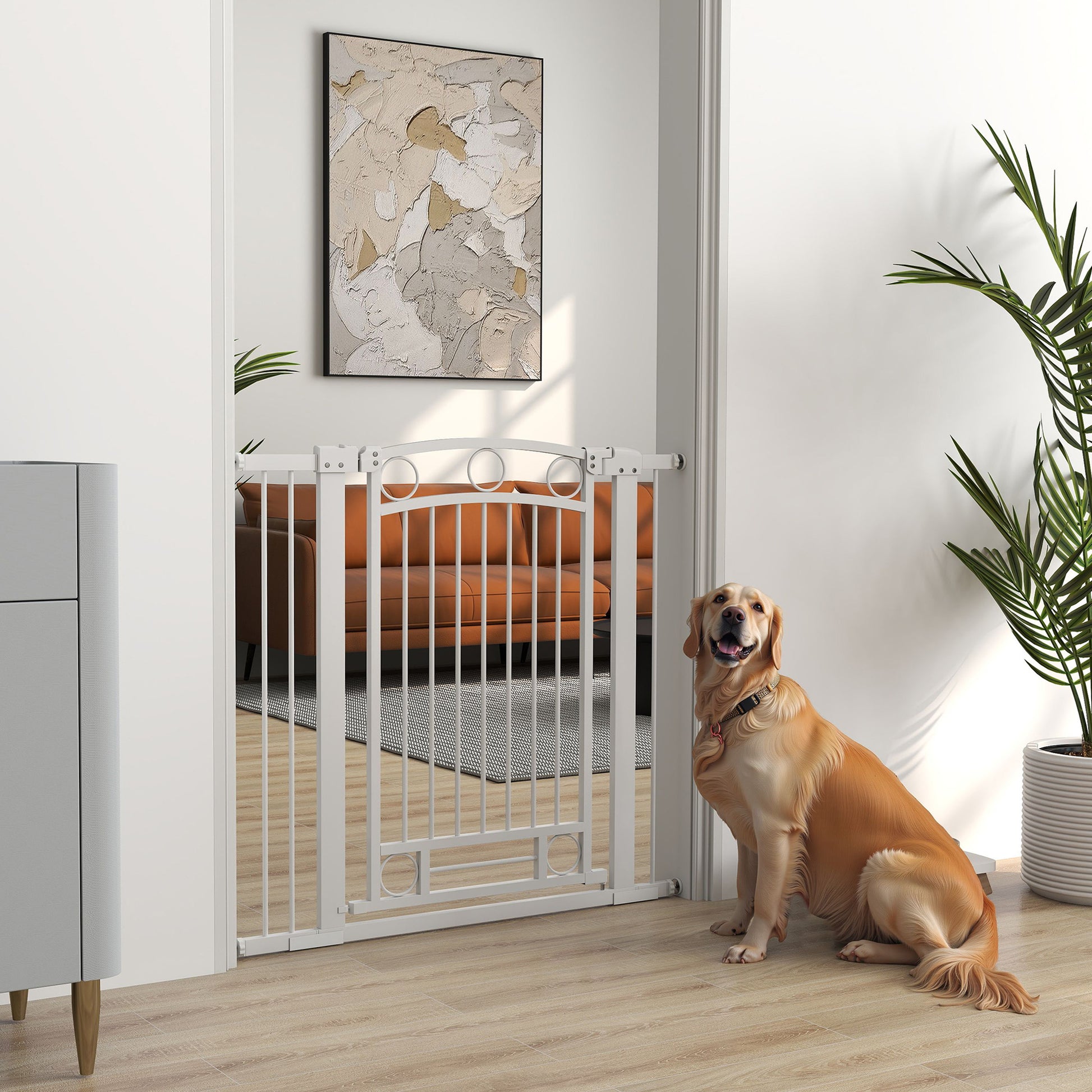 Pawhut Barrera Para Perros Con Ancho Ajustable 76-104 Cm 2 Extensiones Blanco_1