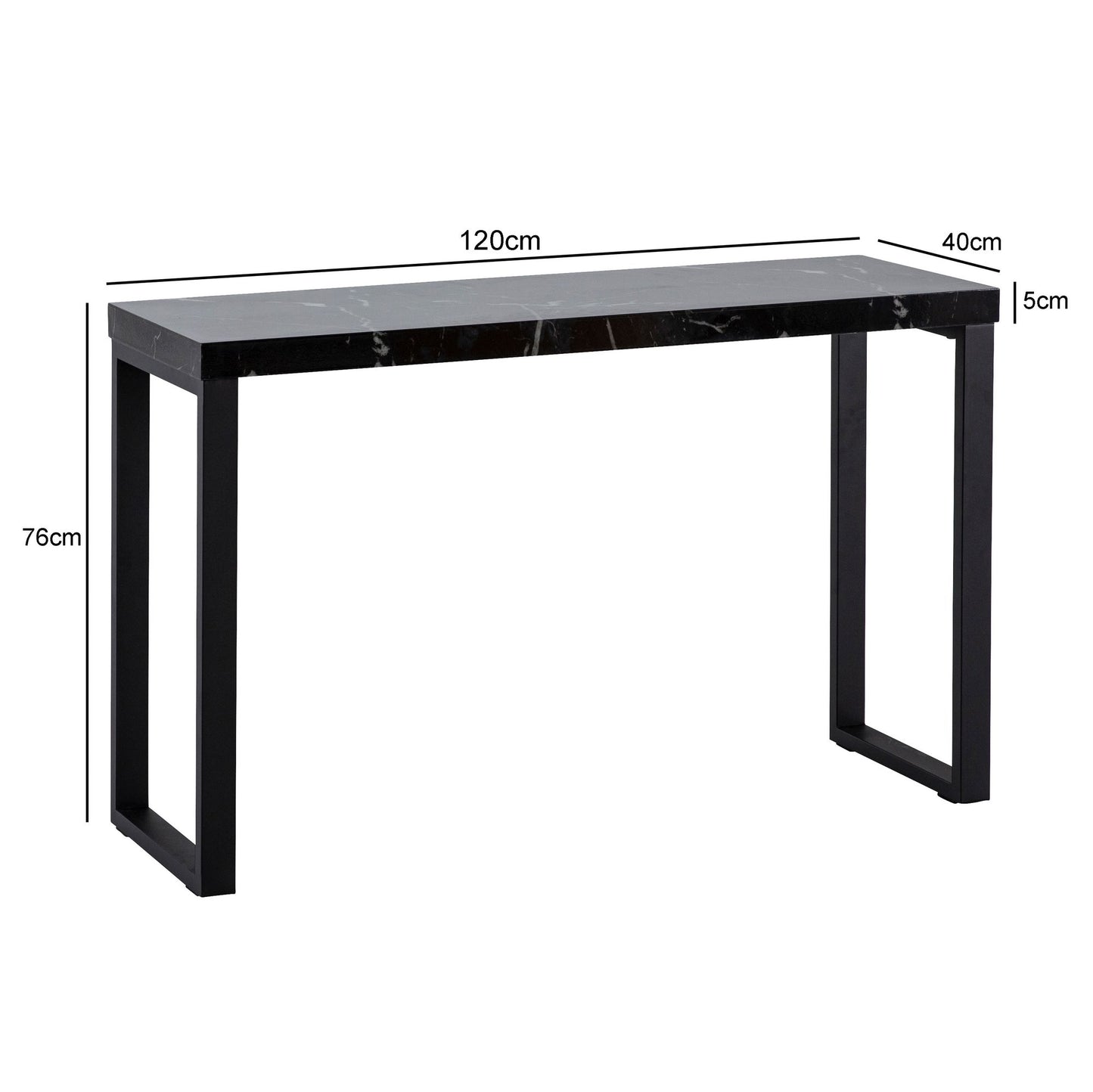 Mesa Consola Aspecto Mármol Negro Brillante 120x40x76 Cm_3