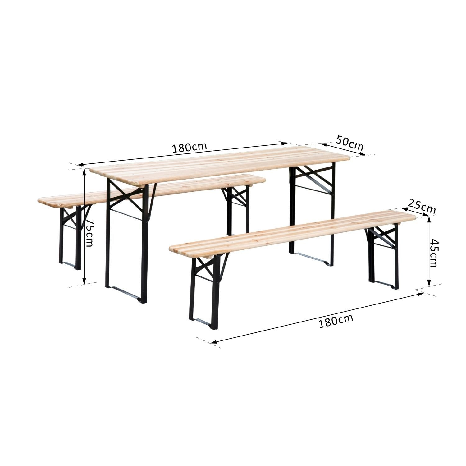 Outsunny Mesa Picnic Plegable 180x50x75cm 1 Mesa 2 Bancos Camping Terraza Jardin_2