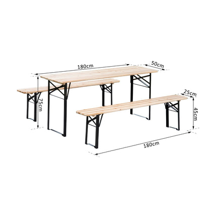 Outsunny Mesa Picnic Plegable 180x50x75cm 1 Mesa 2 Bancos Camping Terraza Jardin_2