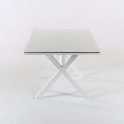 Mesa Auxiliar Cristal Templado, Patas En X, Aluminio Y Cristal, Color Blanco, 140x80cmx65cm_3