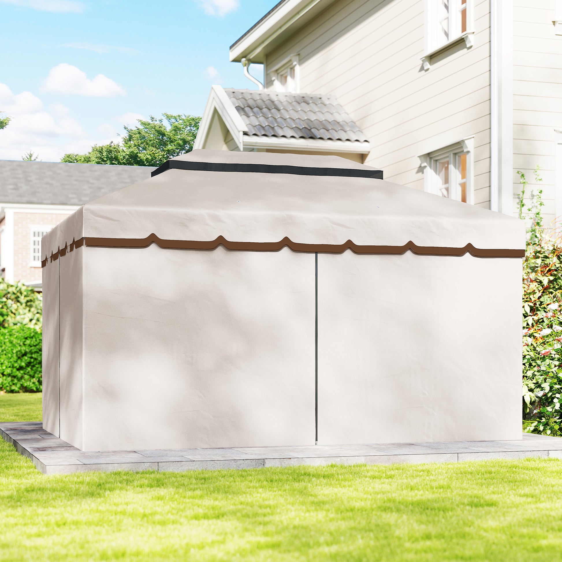 Outsunny Cenador De Jardín 4x3 M Con Doble Techo 4 Cortinas Y Mosquitera Crema_4