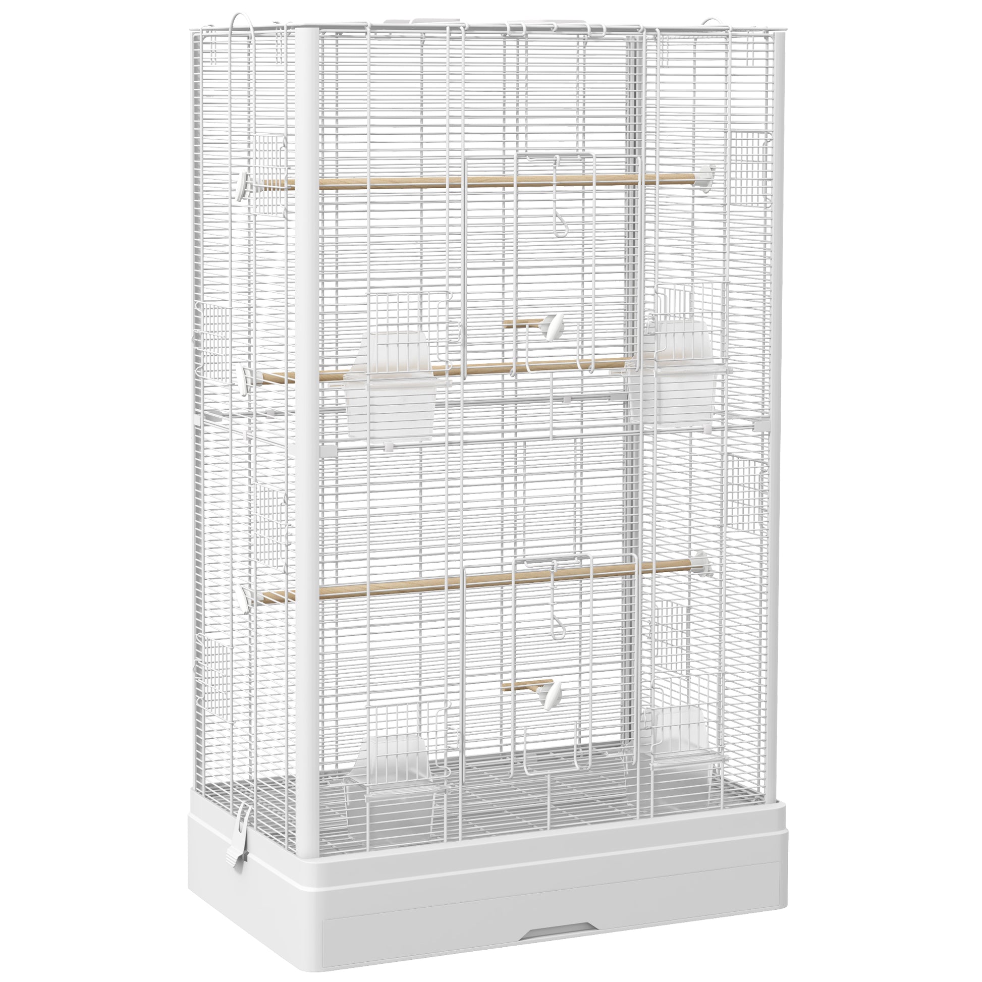 Pawhut Jaula Para Pájaros 61x36,5x98 Cm Con Puertas Perchas Bandeja Blanco_0