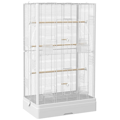 Pawhut Jaula Para Pájaros 61x36,5x98 Cm Con Puertas Perchas Bandeja Blanco_0