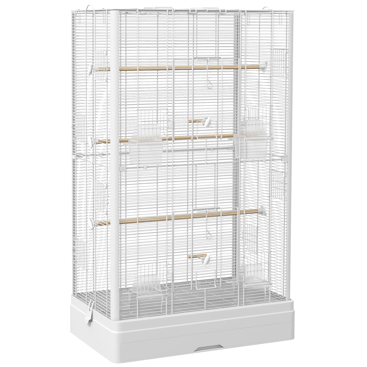 Pawhut Jaula Para Pájaros 61x36,5x98 Cm Con Puertas Perchas Bandeja Blanco_0