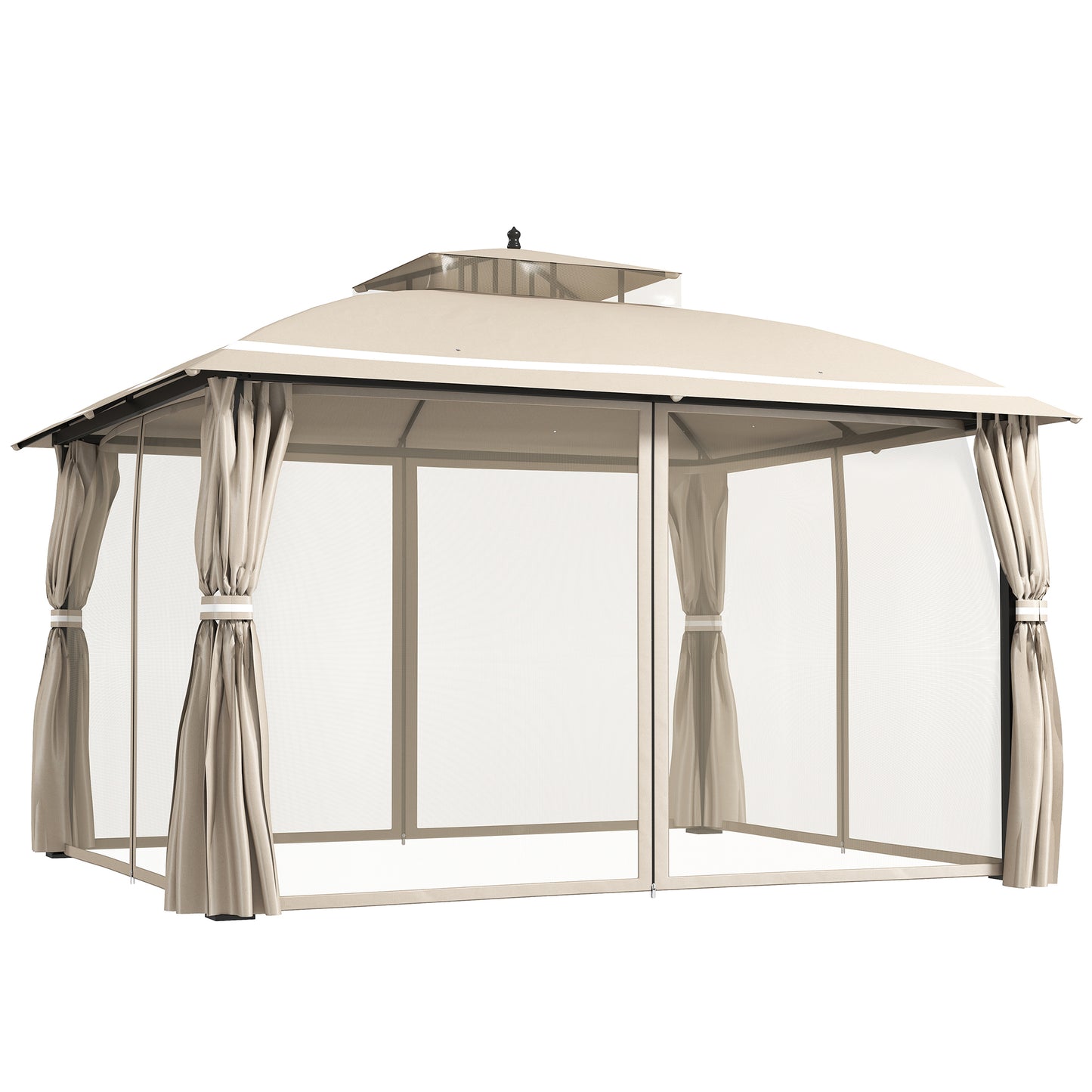 Outsunny Cenador Para Jardín 3,7x3 M Con Paredes Laterales Mosquiteras Beige_0