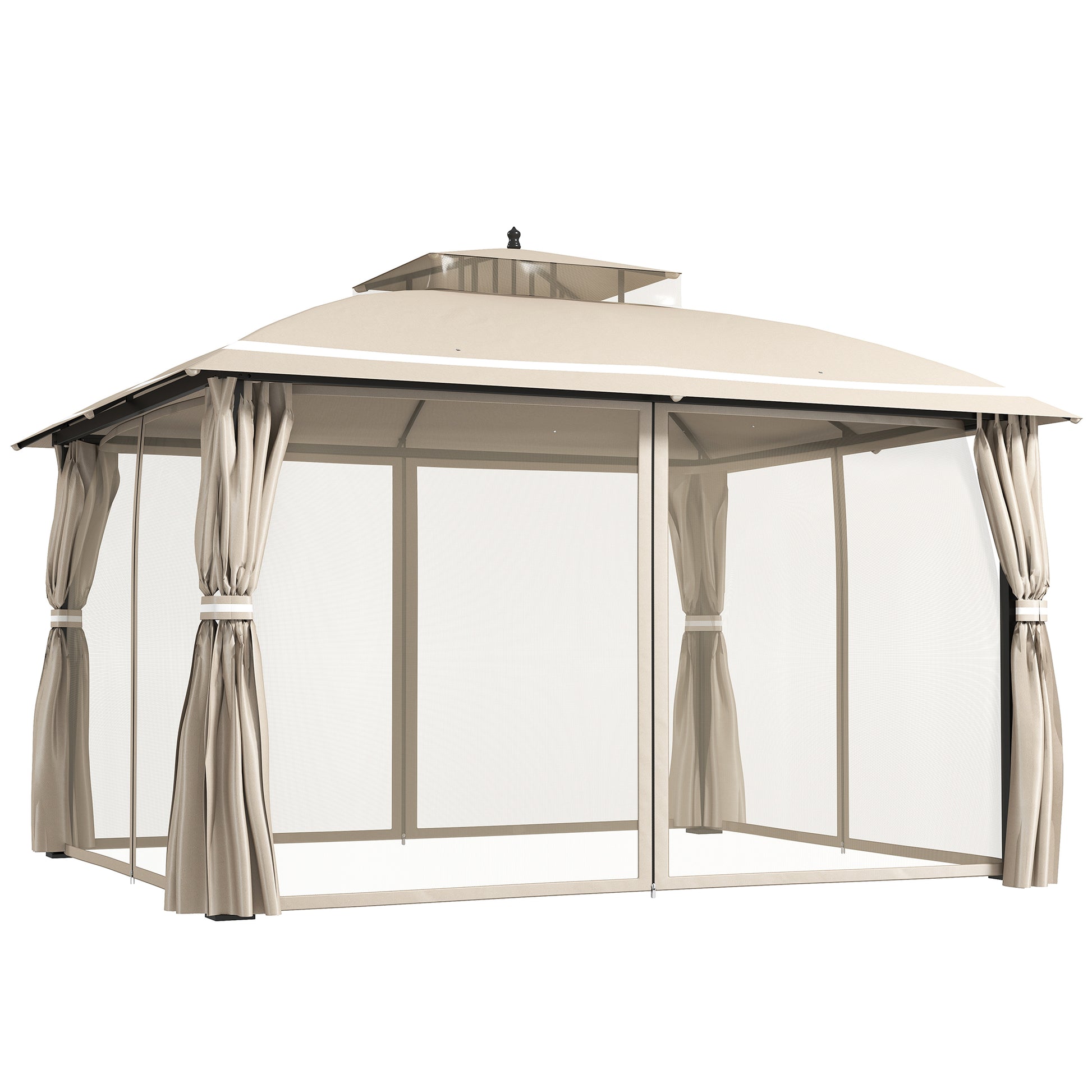 Outsunny Cenador Para Jardín 3,7x3 M Con Paredes Laterales Mosquiteras Beige_0