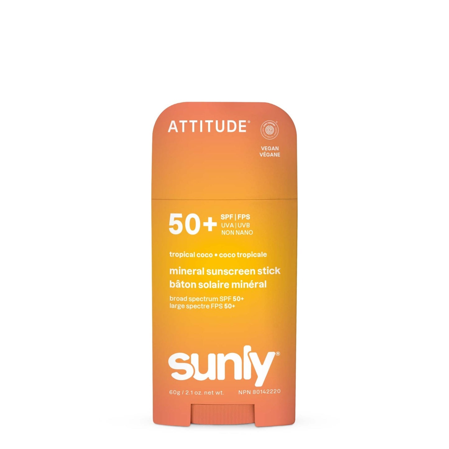 Mineral sunscreen Stick Face & Body SPF 50 tropicale coco Attitude Sunly 60 g