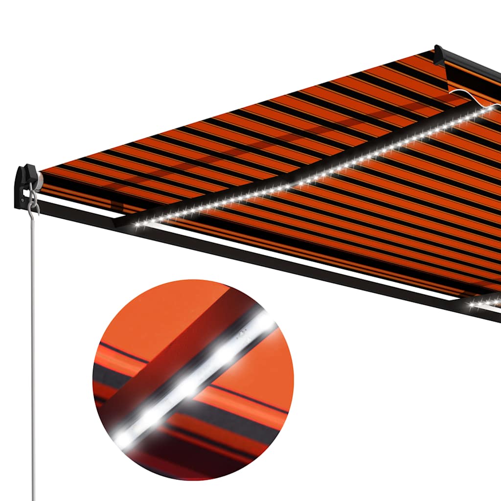 Toldo Manual Retráctil Con Led Naranja Y Marrón 450x300 Cm_4