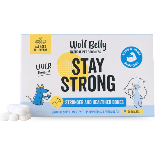 Wolf Belly Stay Strong Calcio para Perros y Gatos Suplemento Dieta BARF 30 comp