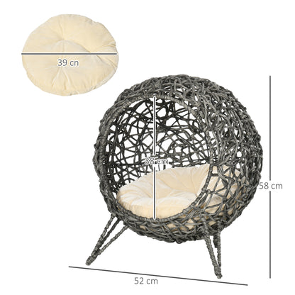 Pawhut Cueva De Ratán Con Cojín Para Gatos Base Elevada Con 3 Patas Φ52x58 Cm_2