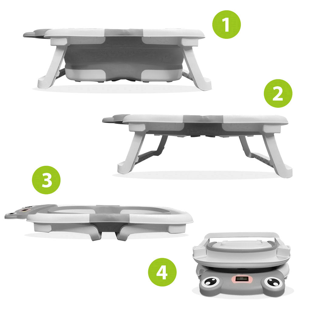 Bathby Bañera Plegable Para Bebés Recién Nacidos, Cojín Rana, Termómetro, Patas Antideslizantes (gris Rana)_2