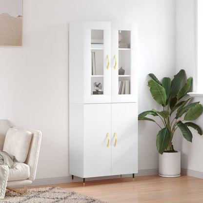 Aparador Alto Madera Contrachapada Blanco Brillo 69,5x34x180 Cm_0