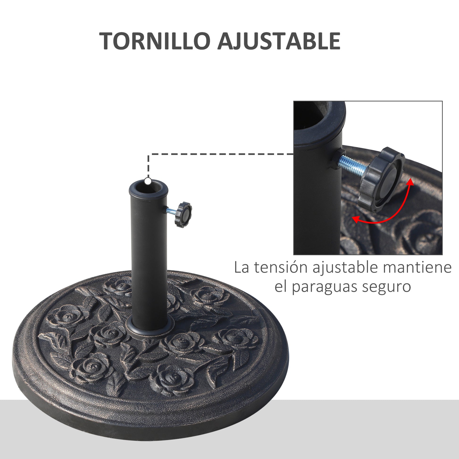 Outsunny Base Para Sombrilla De Jardín De 9 Kg Soporte De Parasol Redondo De Resina Para Postes De 38mm/48mm Ø45_4