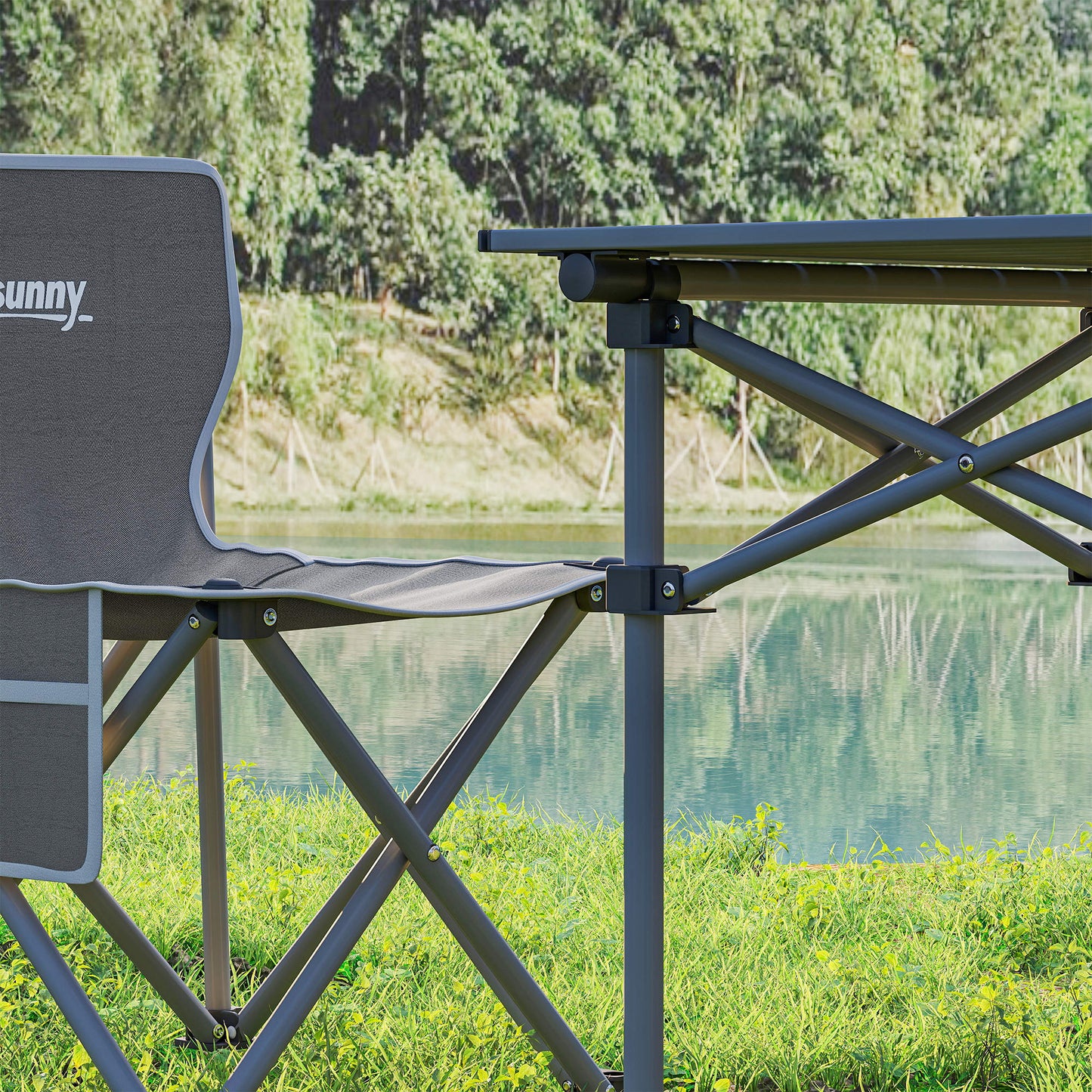 Outsunny Conjunto De Mesa Y Sillas De Camping Plegables Con Bolsillos Laterales_4