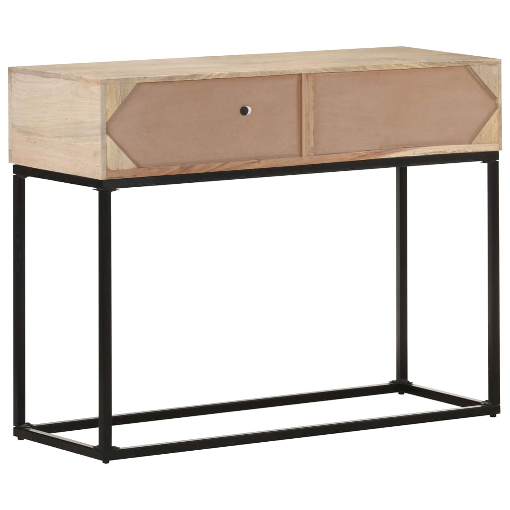 Mesa Consola Madera Maciza De Mango Y Caña Natural 100x35x76 Cm_2