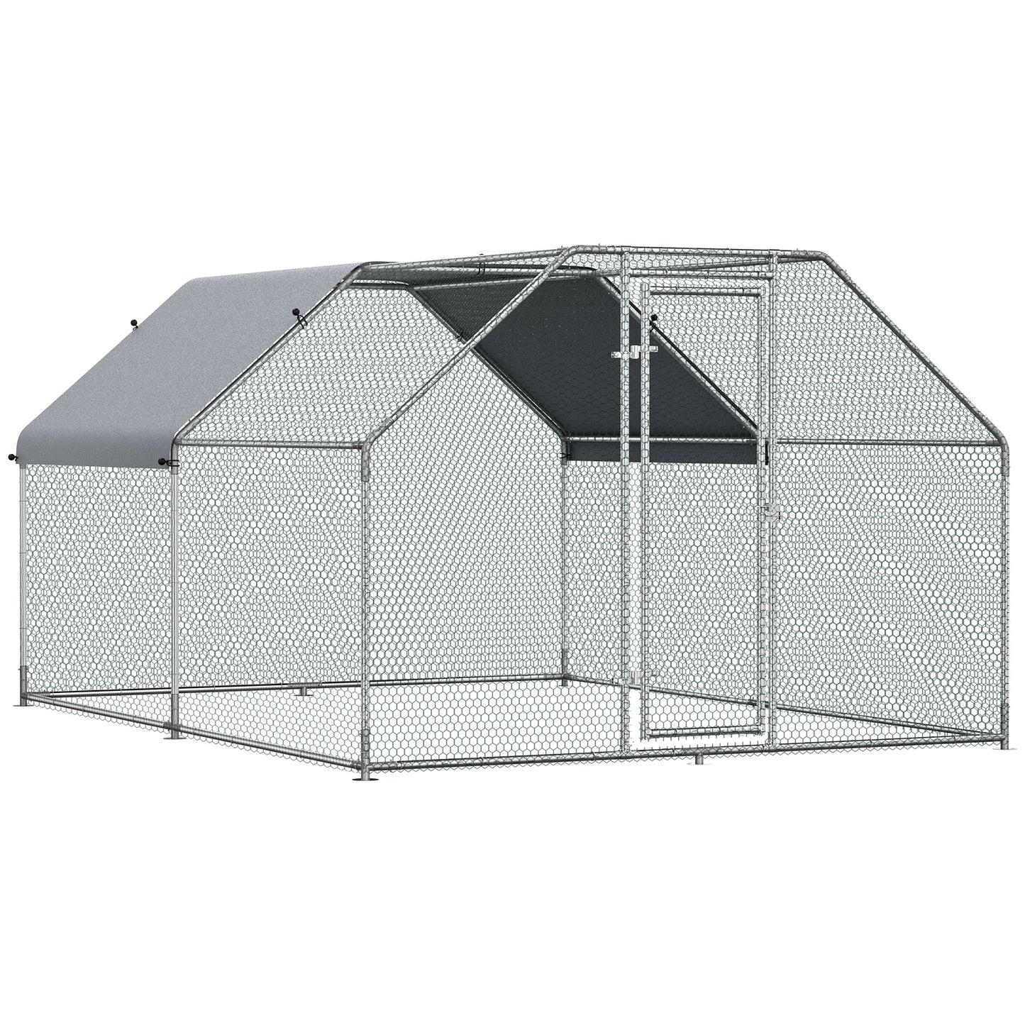 Pawhut Gallinero De Exterior 2,8x3,8x1,95m Estructura De Metal Galvanizado Tela_0