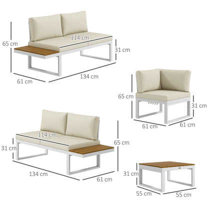 Outsunny Conjunto De Muebles De Jardín 4 Piezas Incluye 3 Sofás Crema_2