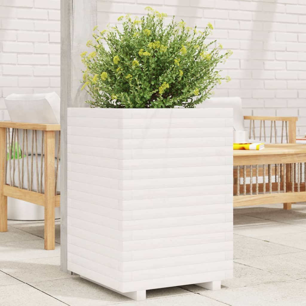 Jardinera Madera Maciza De Pino Blanco 50x50x72 Cm_1
