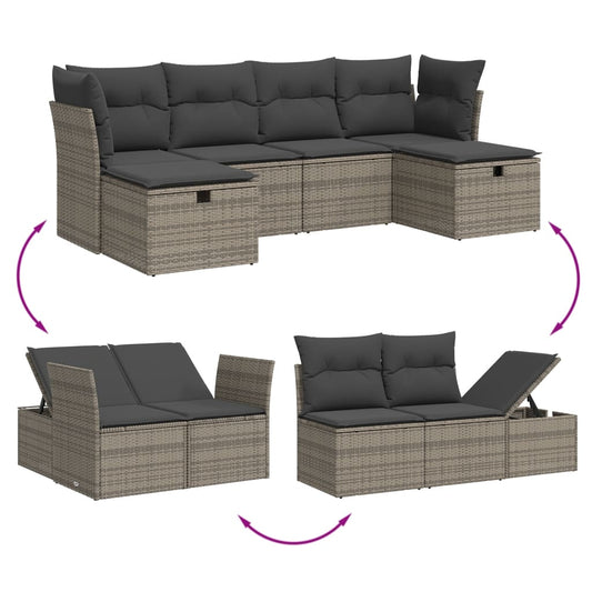 Set De Muebles De Jardín 6 Pzas Y Cojines Ratán Sintético Gris / Vetonek_0