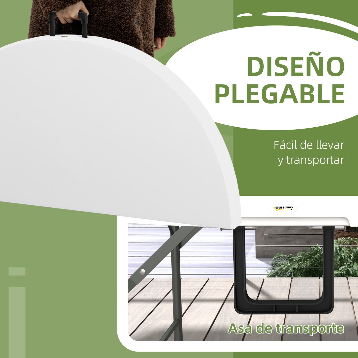 Outsunny Mesa Auxiliar Redonda Con Marco De Acero Ø122x73 Cm Blanco_3