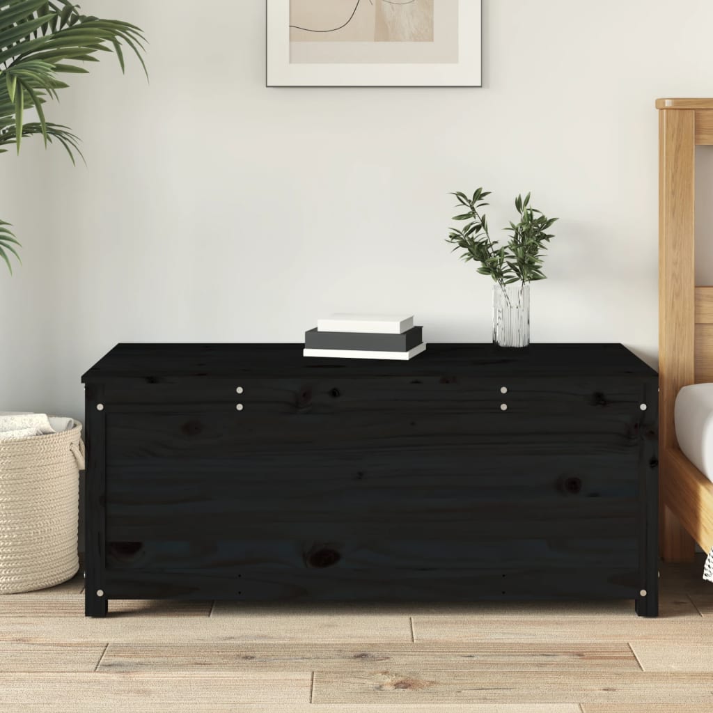 Caja De Almacenaje Madera Maciza De Pino Negro 110x50x45,5 Cm_2