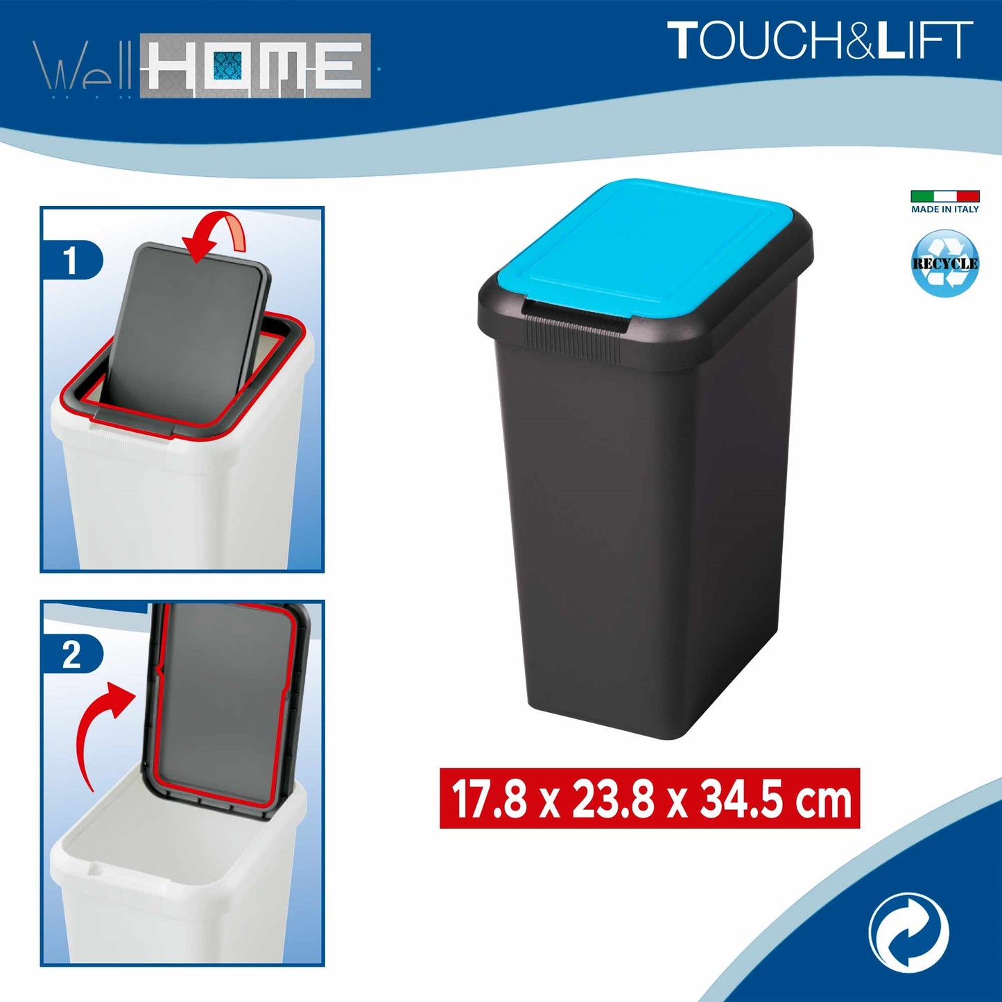 Set 2 Papeleras touch & Lift De 9l Azul Sapphir_1