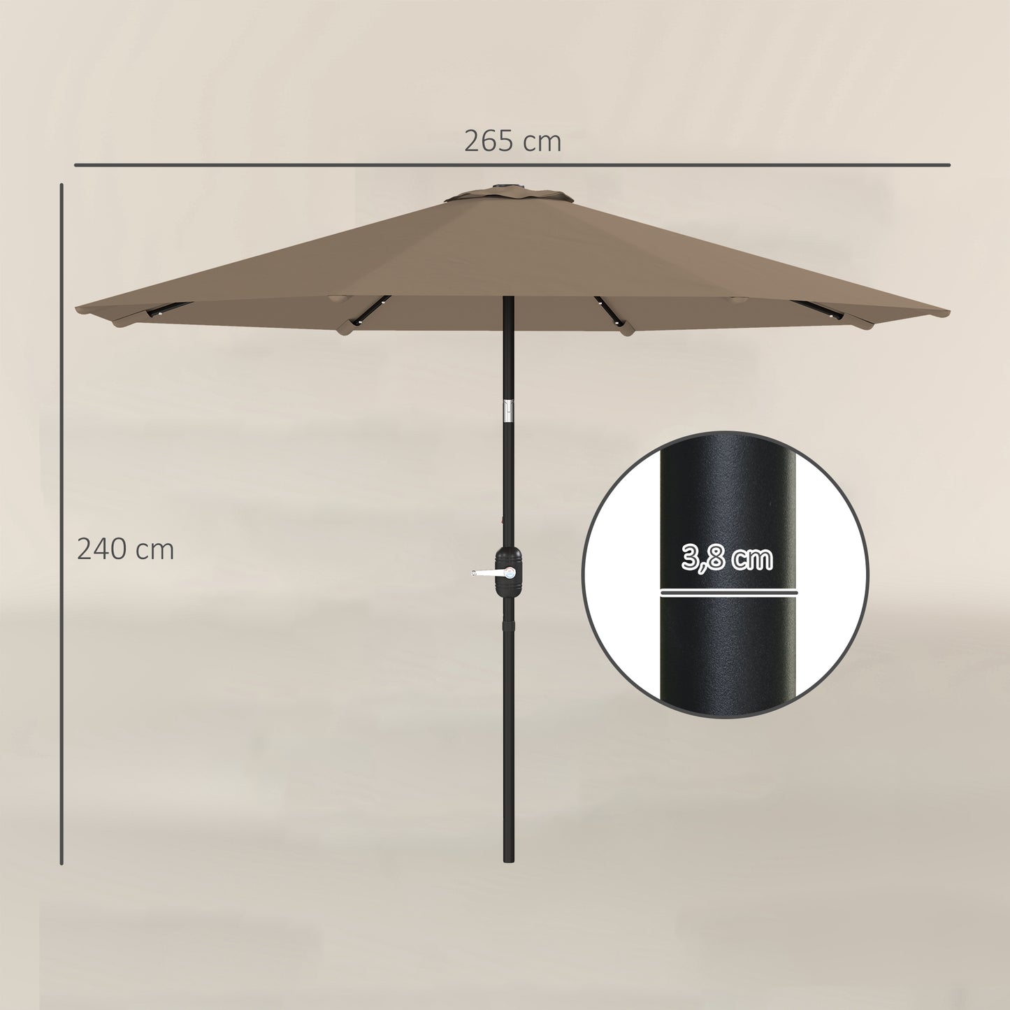 Outsunny Sombrilla Jardín Con 32 Luces Led Solares Inclinable Ø265x240 Cm Caqui_2