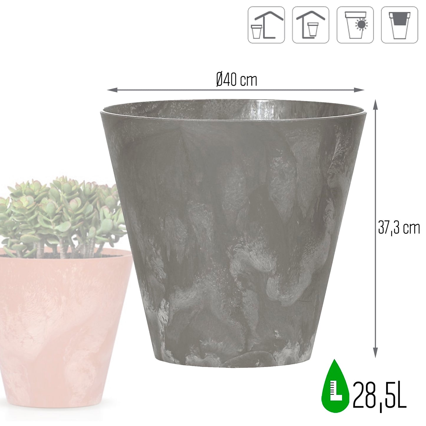 Maceta Tubus Beton Effect 28,5l., Dimensiones (mm) 400x400x373, Color Marengo_2