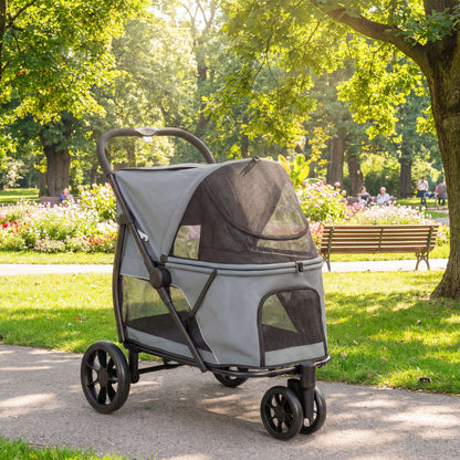 Pawhut Carrito Para Perros Medianos Plegable Con 3 Ruedas Cojín Lavable Gris_1