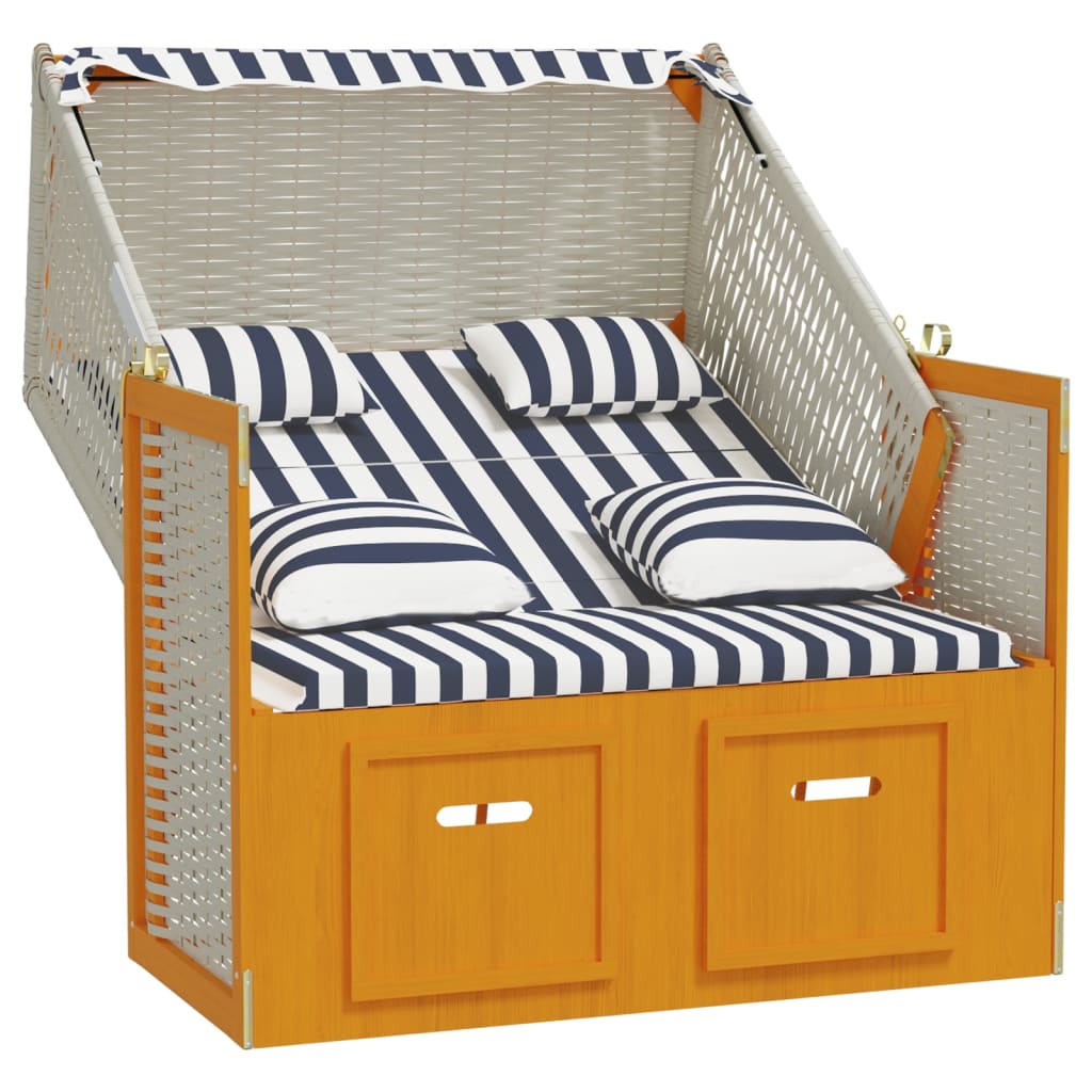 Silla Strandkorb Con Cojines Ratán Sintético Madera Blanco Azul_2