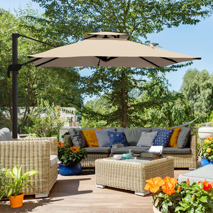 Outsunny Sombrilla De Jardín Inclinable 300x300 Cm Parasol De Aluminio Caqui_1