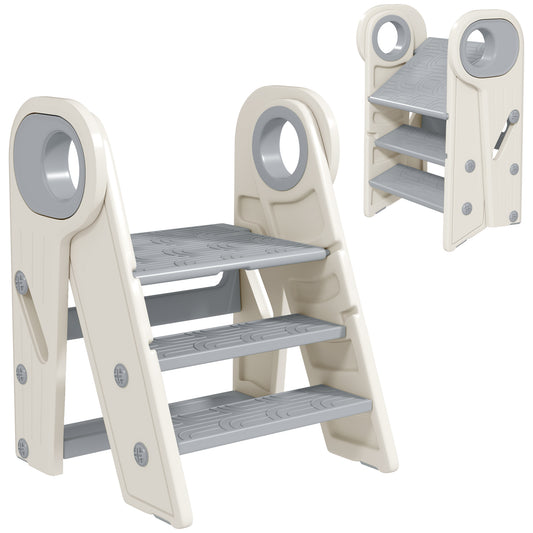 Aiyaplay Taburete Para Niños Plegable Y Ajustable Con Asa Gris Y Blanco_0