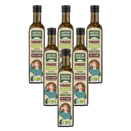 Pack 6x Vinagre de Sidra de Manzana Bio sin filtrar NaturGreen 500 ml
