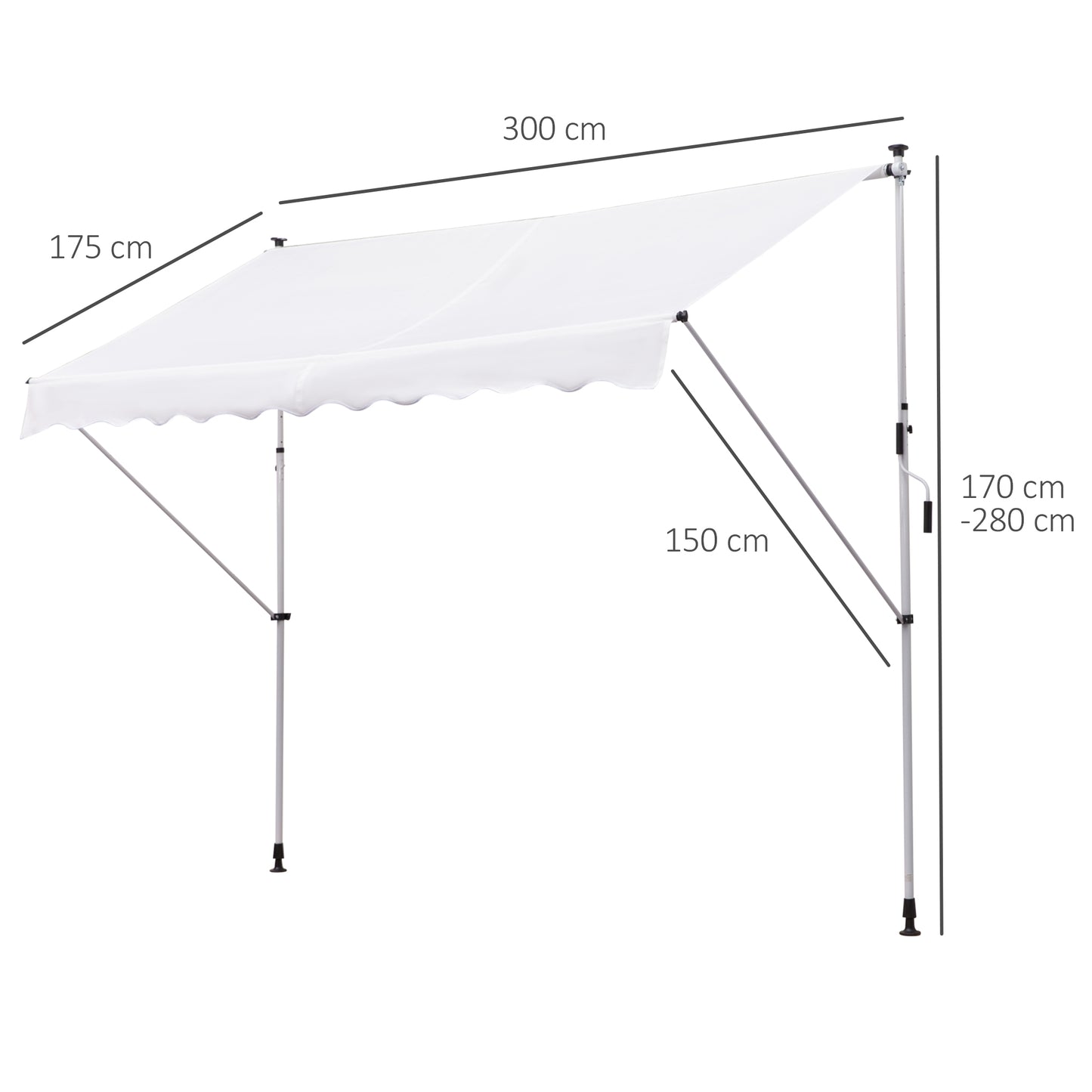 Outsunny Toldo Manual Retráctil 300x150x170-280 Cm Con Altura Ajustable Blanco_2
