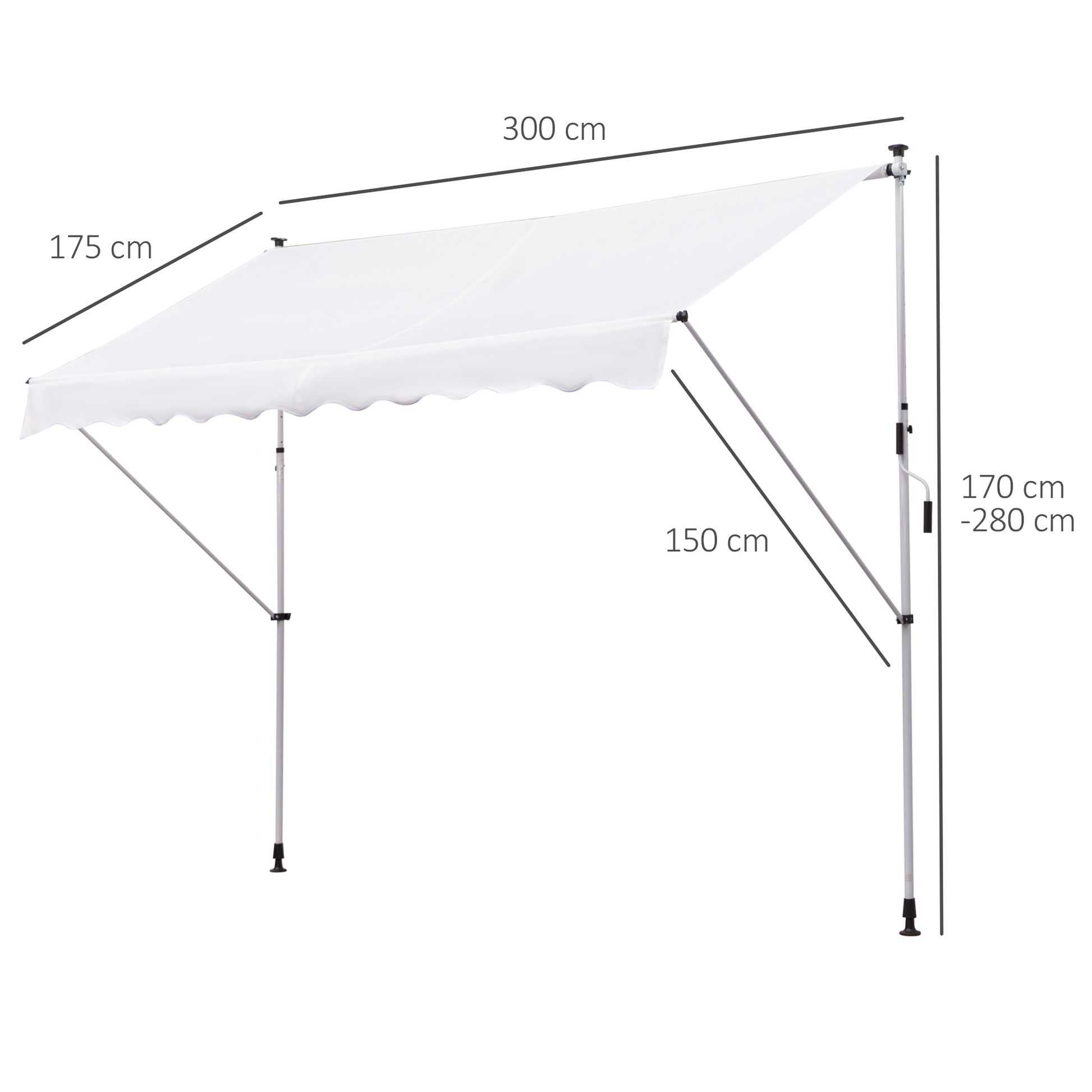 Outsunny Toldo Manual Retráctil 300x150x170-280 Cm Con Altura Ajustable Blanco_2