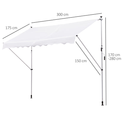 Outsunny Toldo Manual Retráctil 300x150x170-280 Cm Con Altura Ajustable Blanco_2