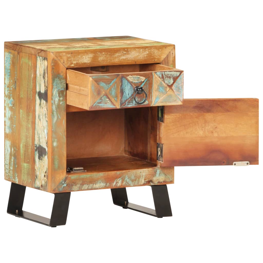 Mesita De Noche De Madera Maciza Reciclada 40x30x50 Cm_0