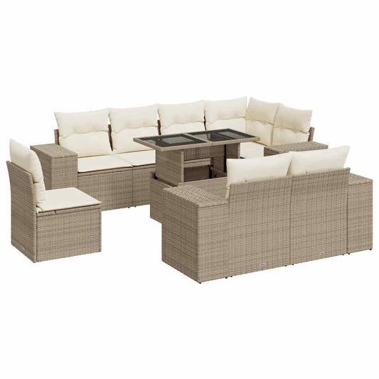 Set De Sofás De Jardín Con Cojines 9 Pzas Ratán Sintético Beige / Vetonek_0