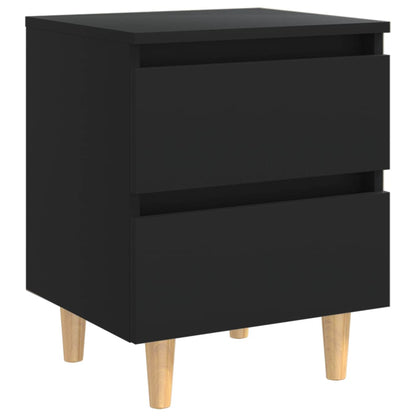 Mesita De Noche Patas De Madera Pino Maciza Negro 40x35x50 Cm_0