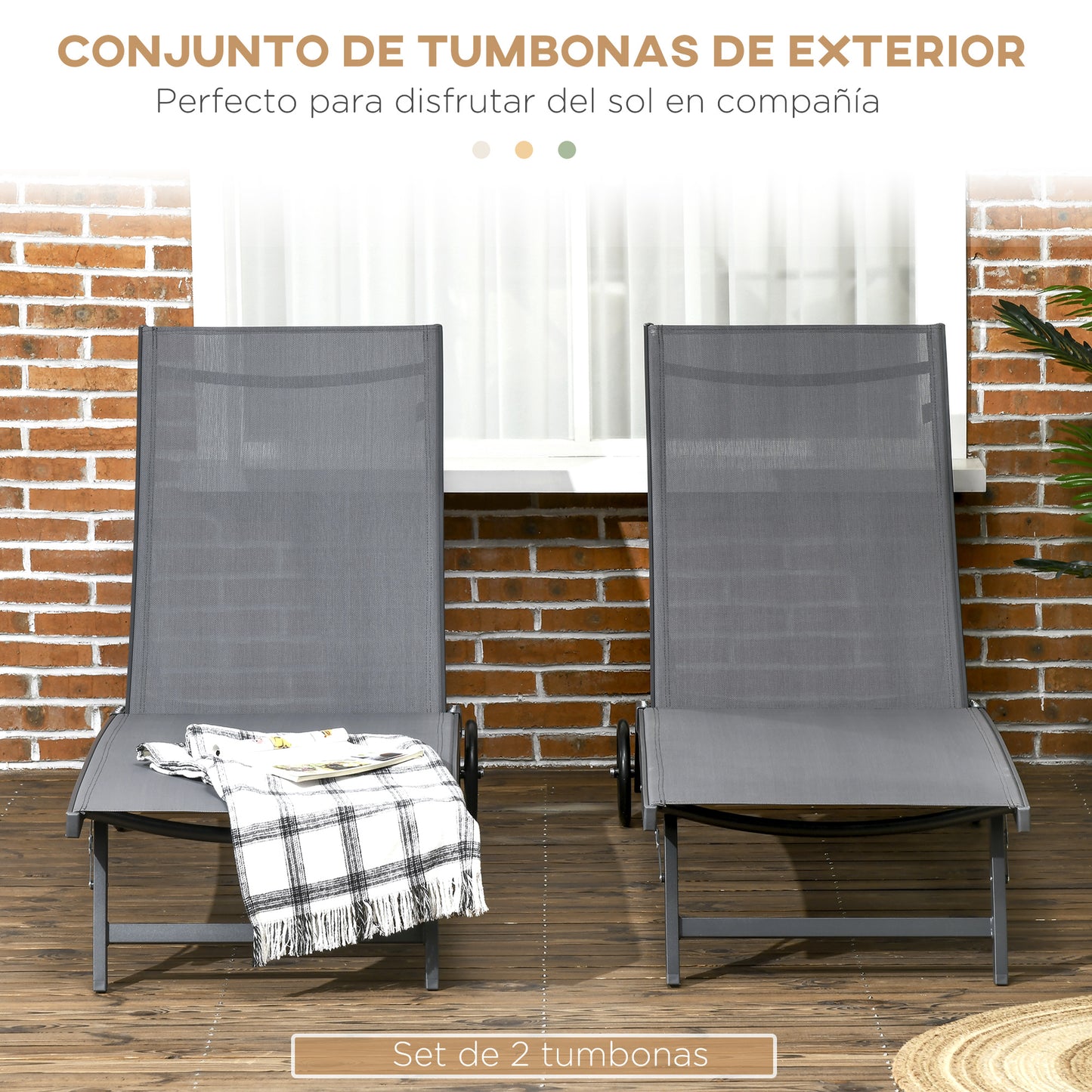 Outsunny Juego De 2 Tumbonas Reclinables De Jardín 165x66x102 Cm Gris Oscuro_3