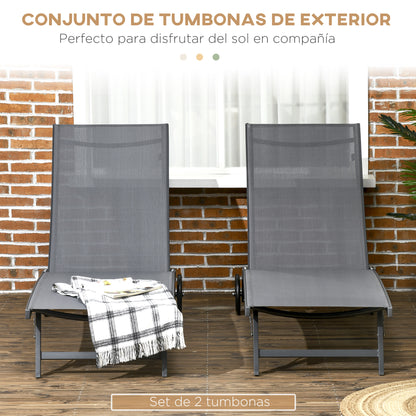 Outsunny Juego De 2 Tumbonas Reclinables De Jardín 165x66x102 Cm Gris Oscuro_3